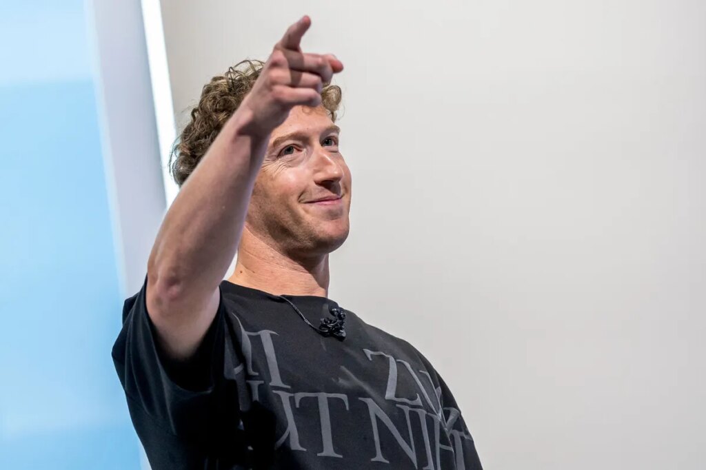 Thinking Machines Lab co-founder Andrew Tulloch heads to Meta Mark Zuckerberg, chief executive officer of Meta Platforms Inc., during the Meta Connect event in Menlo Park, California, US, on Wednesday, Sept. 25, 2024. Meta Platforms Inc. debuted its first pair of augmented reality glasses, devices that show a combined view of the digital and physical worlds, a key step in Chief Executive Officer Mark Zuckerberg's goal of one day offering a hands-free alternative to the smartphone. Photographer: David Paul Morris/Bloomberg via Getty Images