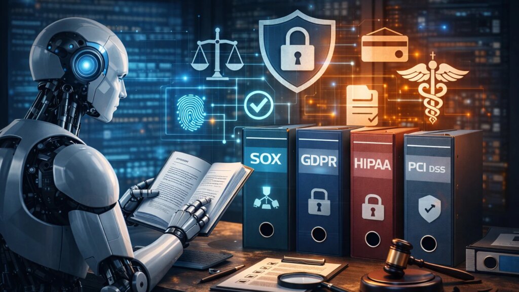 AI Is Rewriting Compliance Controls and CISOs Must Take Notice Robot reading compliance manuals