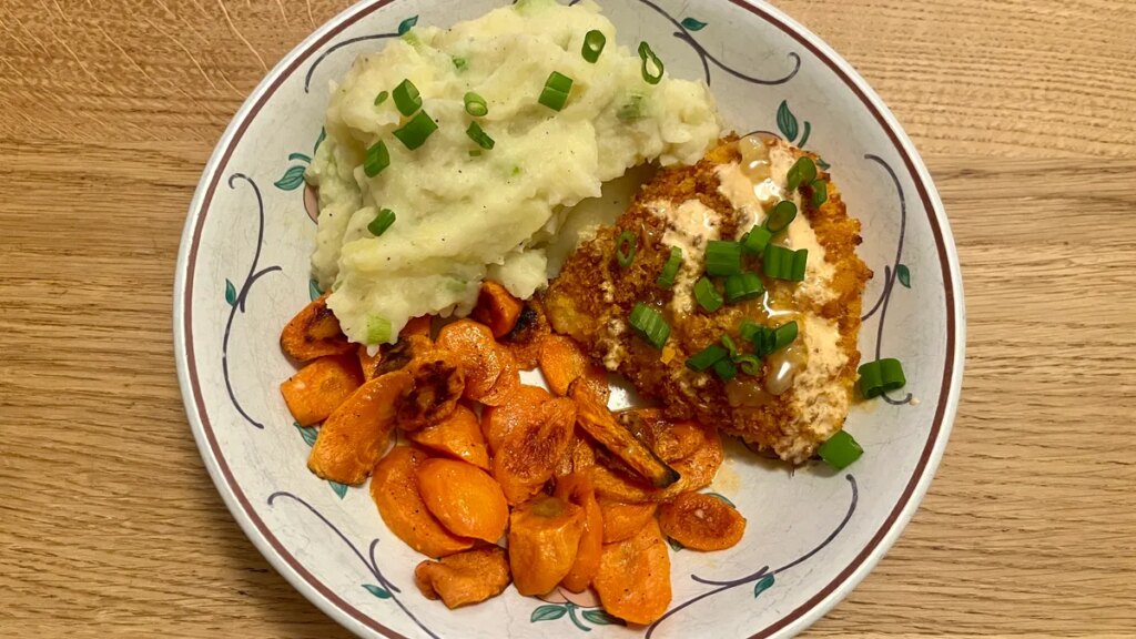 Meal Kits Taught Me How to Cook. Now I Get to Test Them for a Living chicken, carrots and mashed potatoes in a shallow bowl on a brown table