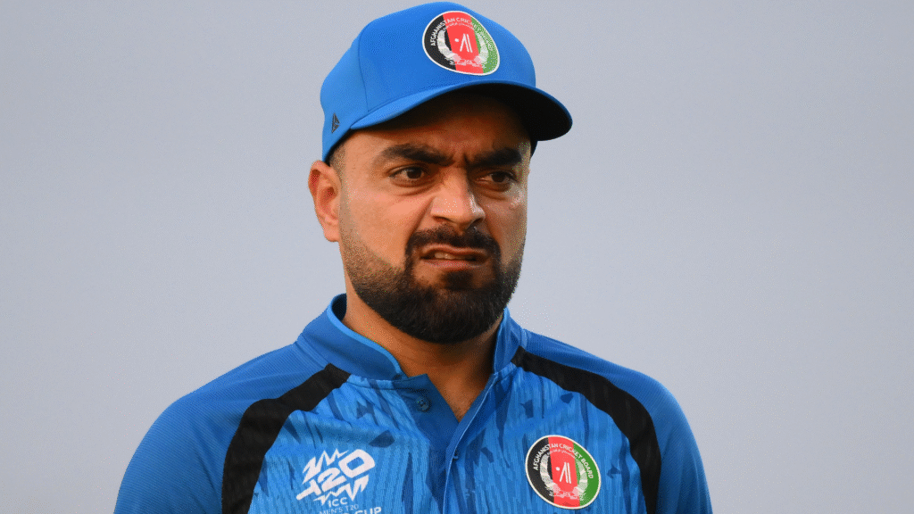 Rashid Khan of Afghanistan looks on during a warm up match between Afghanistan and Scotland prior to the ICC Men's T20 World Cup India &amp; Sri Lanka 2026 at Centre of Excellence Ground 1 on February 02, 2026 in Bengaluru, India.