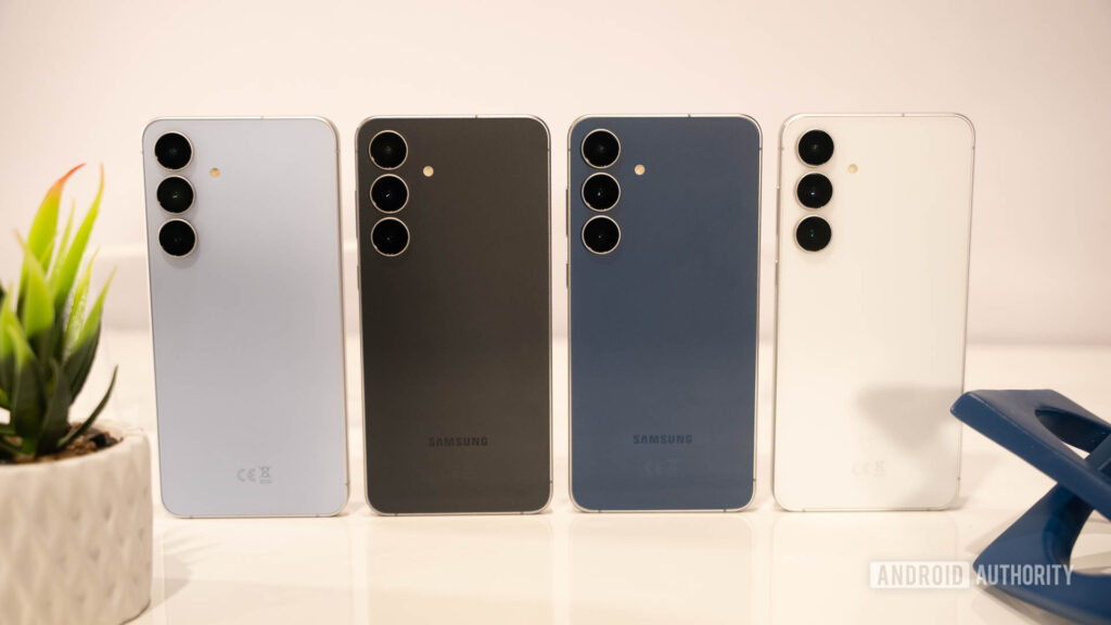 All the ways the Galaxy S26 versions are different Samsung Galaxy S25 FE in all four colors standing in a line
