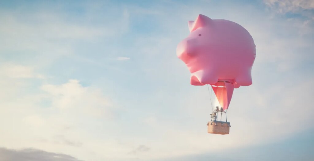 Primary Ventures raises healthy $625M Fund V to focus on seed investing A pink piggy bank as a hot air balloon