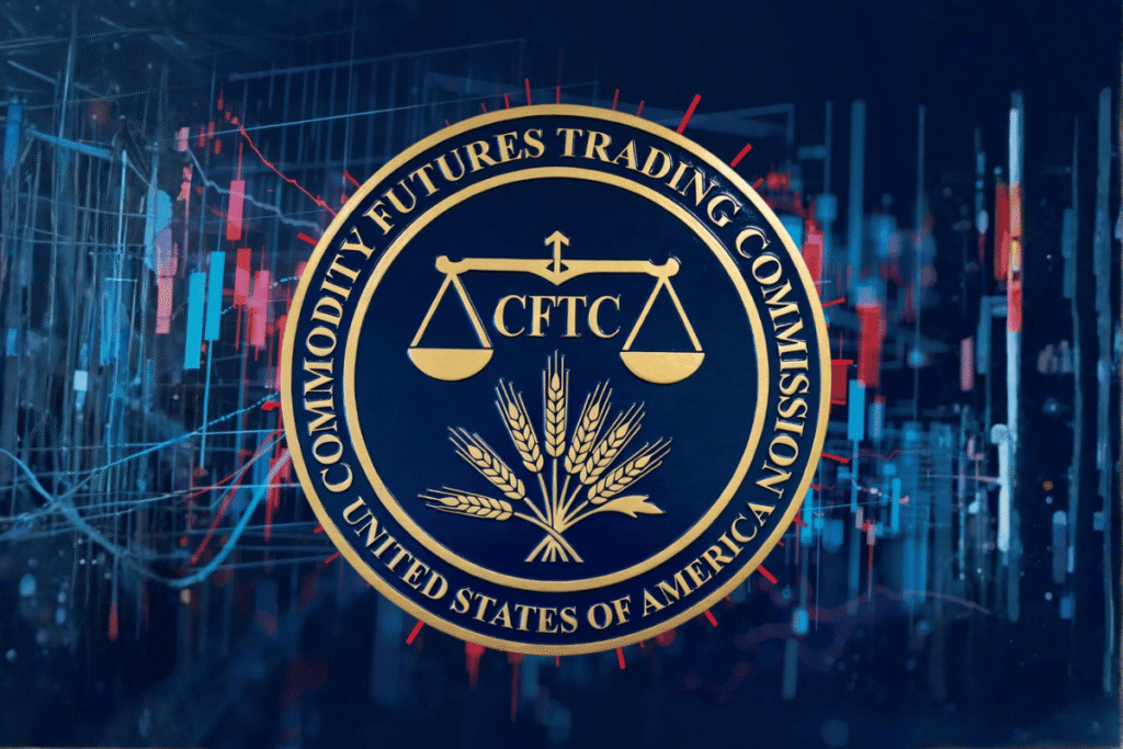 New CFTC advisory signals 'pragmatic shift' for sports prediction markets, says expert. CFTC seal over digital financial charts and trading data background representing U.S. commodities market regulation.