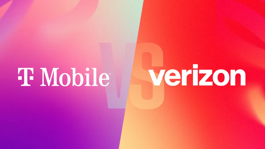 Logos for T-Mobile and Verizon separated by 'vs'