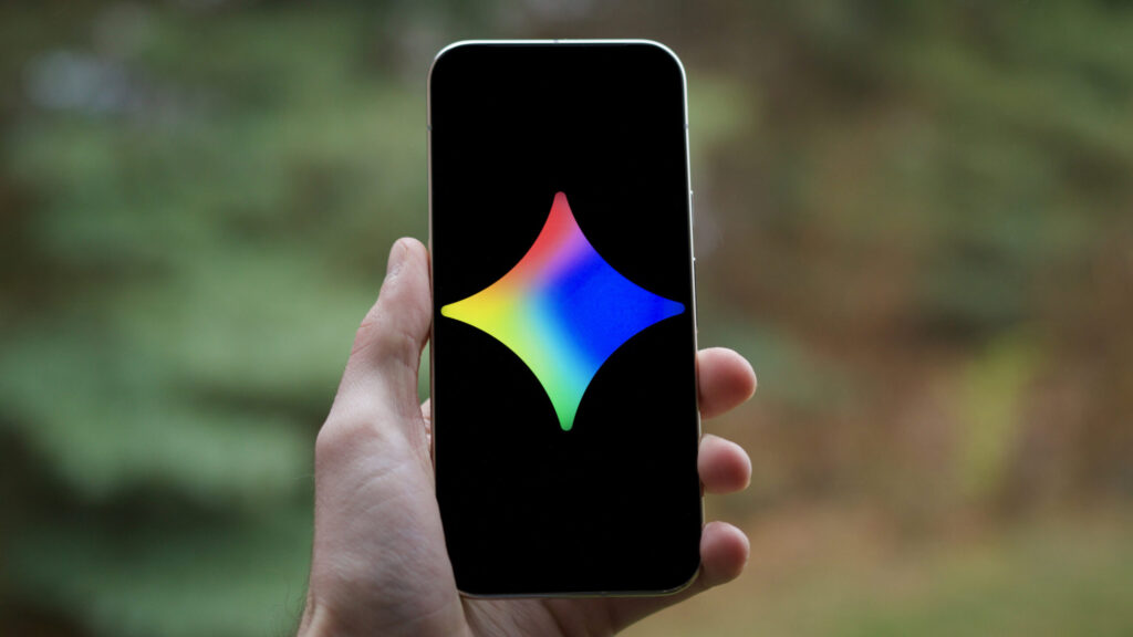 Gemini can now generate downloadable files directly in chat Gemini logo on an Android phone.