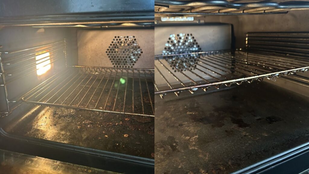 Skip the baking soda and vinegar — I used this non-toxic substance to clean through my oven’s grime, and I’m speechless Before and after dirty and clean oven