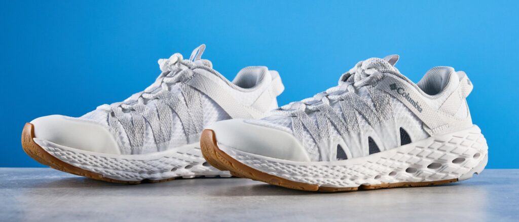Columbia Drainmaker review | Tom’s Guide Columbia Drainmaker shoes in white photographed in front of a blue background.