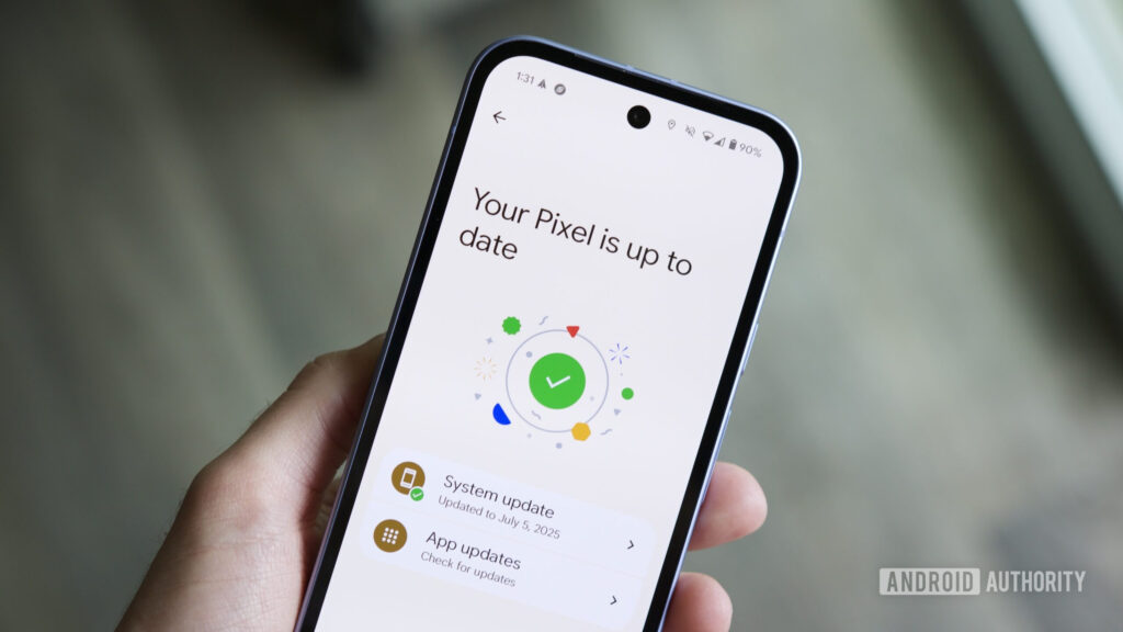 Software update screen on a Google Pixel phone.