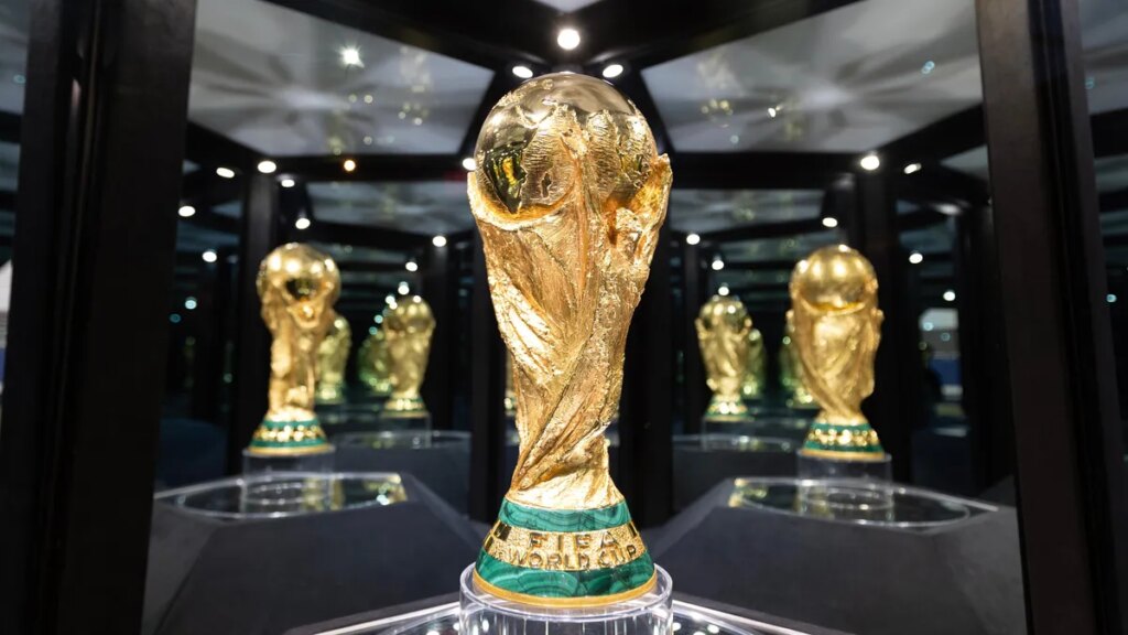 World Cup 2026: Peacock Adds New Streaming Features for Spanish-Language Coverage world cup trophy on display in a case in Dallas, Texas