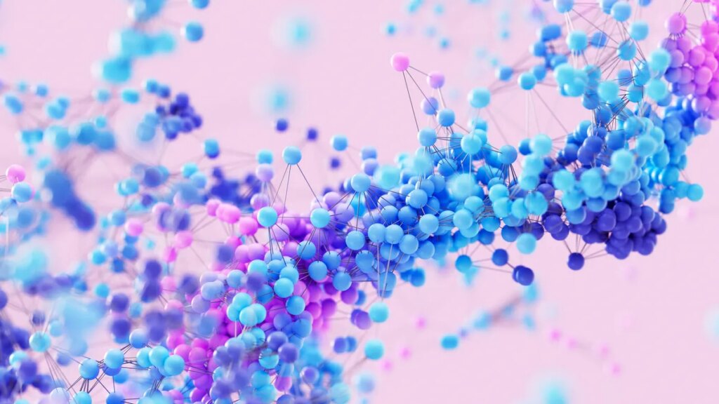 AI Leaders Call for Rules on Synthetic DNA to Limit Bioweapons Risk Curving chain of linked spheres forms a dynamic data stream on a soft backdrop.