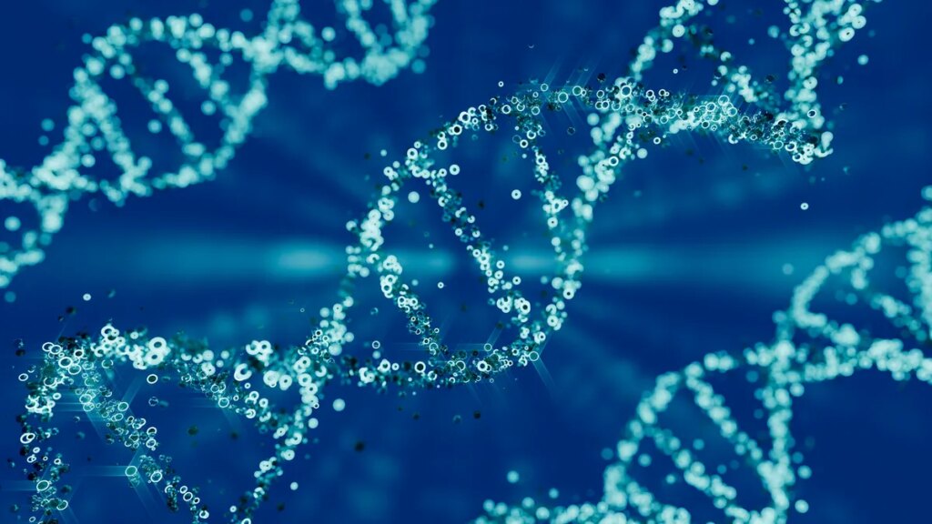 blue strands of DNA helix