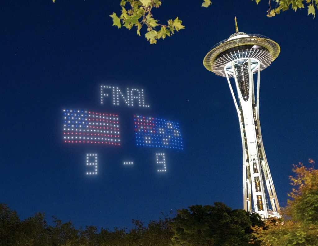 Drones will fly over Seattle to put match results in lights – GeekWire Drones will fly over Seattle to put match results in lights – GeekWire