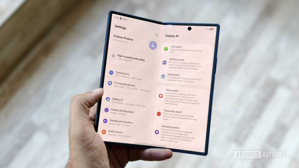 Leaked Galaxy Z Fold 8 design breaks from every Fold before it Samsung Galaxy Z Fold 7 half-folded.