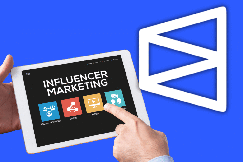 Polymarket marketing probe leads prediction market live news Polymarket logo with influencer marketing tablet representing Meta's reported interest in prediction markets with Polymarket and Kalshi.