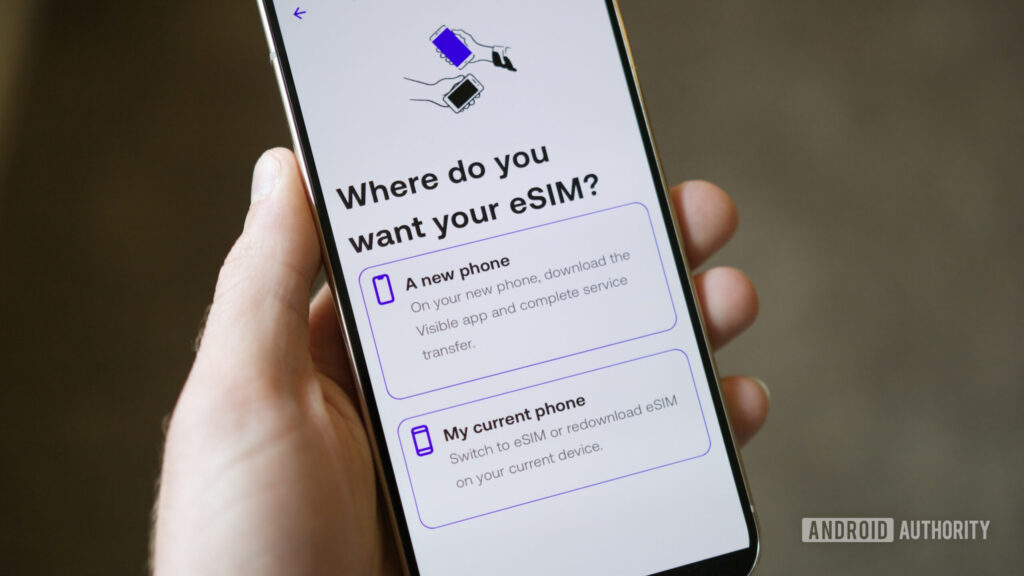 Saily now lets you stop sharing your number everywhere you go eSIM transfer page on the Visible Android app.
