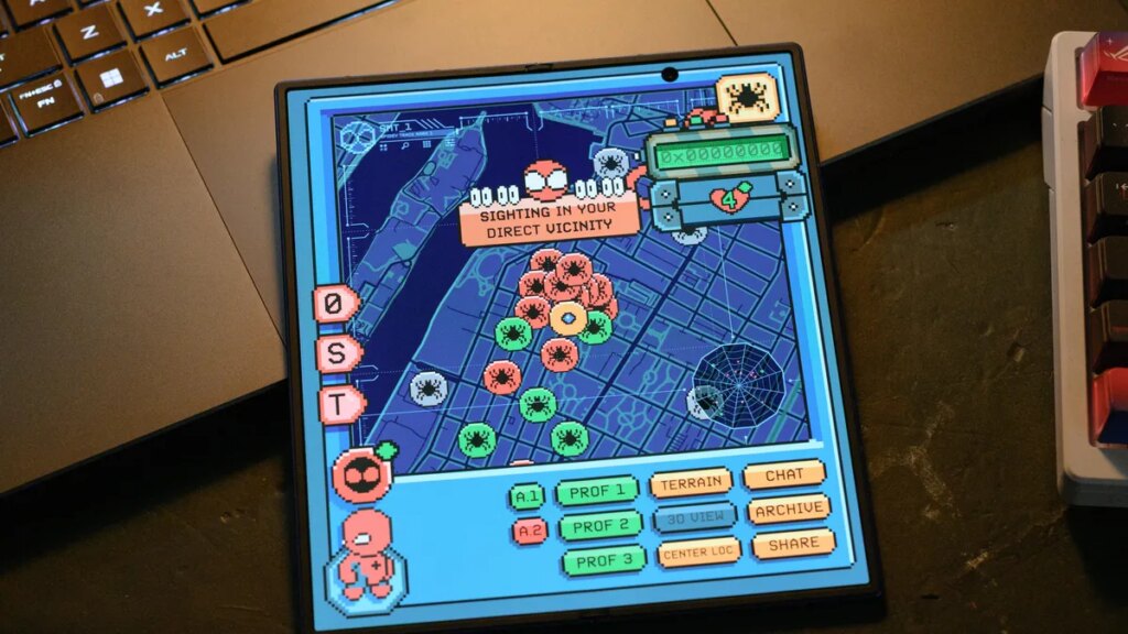 samsung galaxy z fold's large interior display showing the spidey-tracker minimap