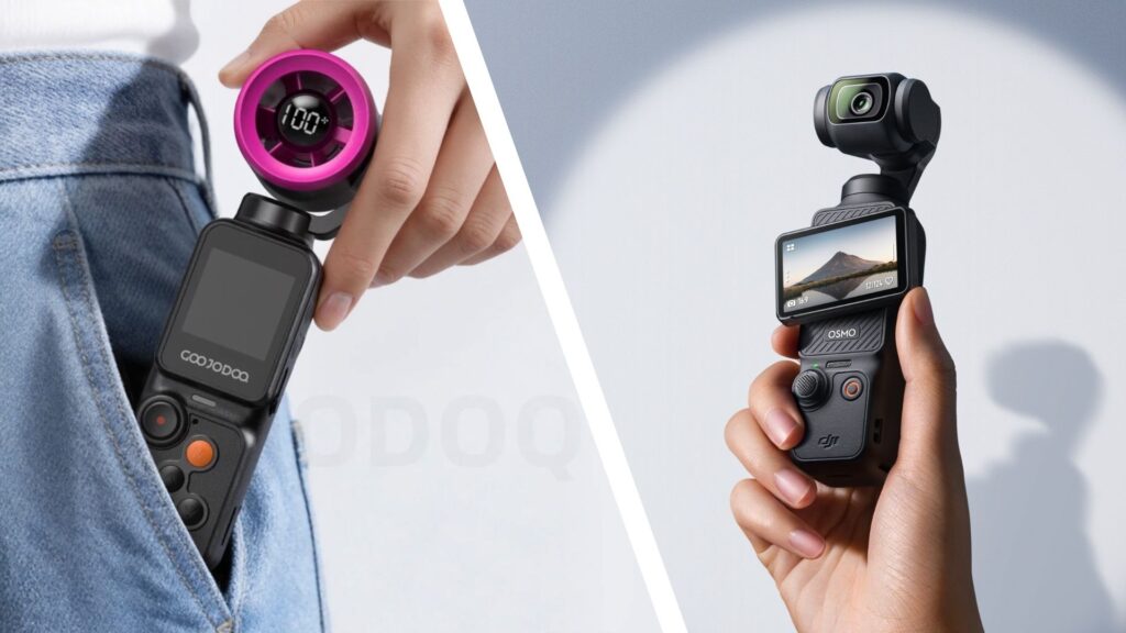 This wild DJI Pocket clone with a built-in fan is the crossover I desperately need today — but these are the top vlogging cameras I actually recommend as a camera expert The Goojodoq GFS025 2-in-1 camera and fan being pulled out of a jeans pocket (left), and the DJI Pocket 3 in person's hand, in the spotlight