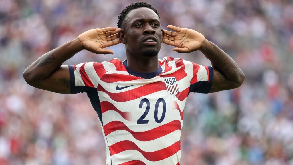 CHARLOTTE, NORTH CAROLINA - MAY 31: Folarin Balogun #20 of United States celebrates after scoring a goal during the second half of the international friendly match between United States and Senegal at Bank of America Stadium on May 31, 2026 in Charlotte, North Carolina. (Photo by Cory Knowlton/ISI Photos/ISI Photos via Getty Images)