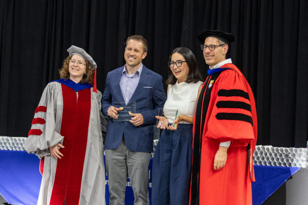 UW Allen School honors Ridwell and Focused Space co-founders with 2026 alumni awards – GeekWire David Dawson and Nodira Khoussainova being presented their awards by Dan Grossman and Magdalena Balazinska (UW Photo / Matt Hagen)