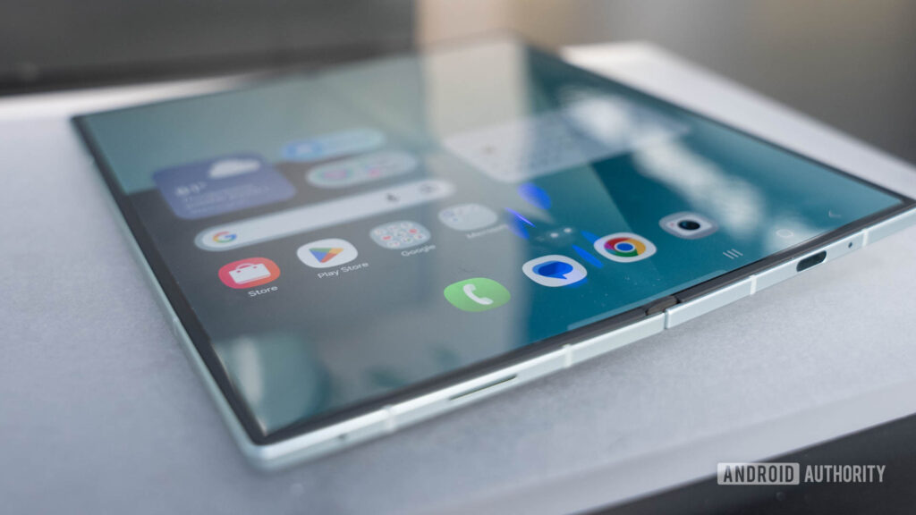 Galaxy Z Fold 8 and Fold 8 Ultra tipped to match OPPO’s nearly invisible crease Samsung Galaxy Z Fold 7 flat on table showing inner display crease
