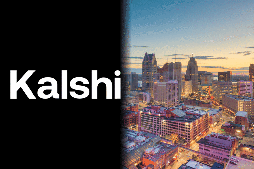 Michigan board quits problem gambling council over Kalshi Kalshi logo alongside the Detroit skyline representing the Michigan Gaming Control Board's decision to leave the National Council on Problem Gambling following the organization's partnership with prediction market operator Kalshi.