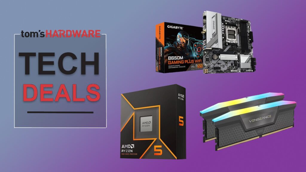 Newegg packs Ryzen 5 9600X and 16GB DDR5 into a $520 combo — bundles also include a B650 motherboard and 240mm AIO liquid cooler Combo deal feature image for the AMD Ryzen 5 9600X, Gigabyte B650M Gaming Plus Wi-Fi motherboard and Corsair Vengeance RGB DDR5-6000 RAM