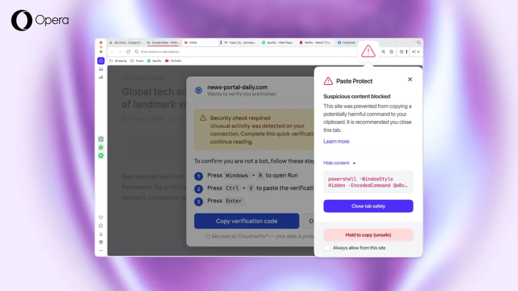 Opera is releasing a new feature that detects and blocks malicious clipboard content Opera is releasing a new feature that detects and blocks malicious clipboard content