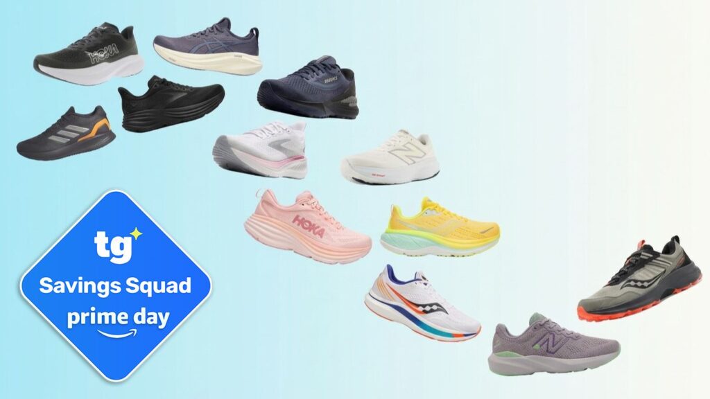The 10 best Prime Day running shoe deals you should chase down — up to 52% off Saucony, Hoka, Asics, Adidas and more Shoes on gradient background wwith Tom's Guide deal badge