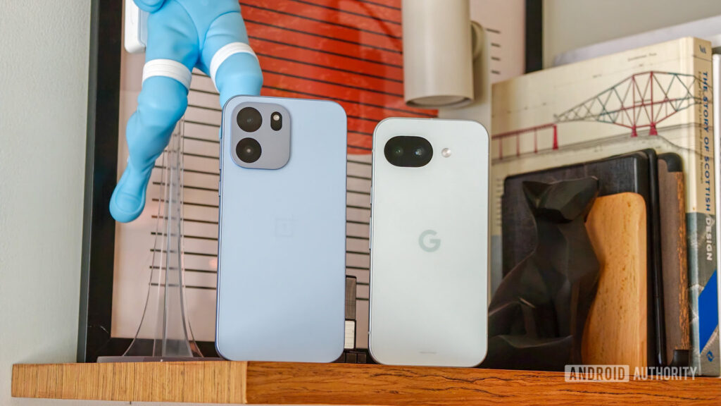 Google Pixel 10a vs OnePlus Nord CE on a shelf