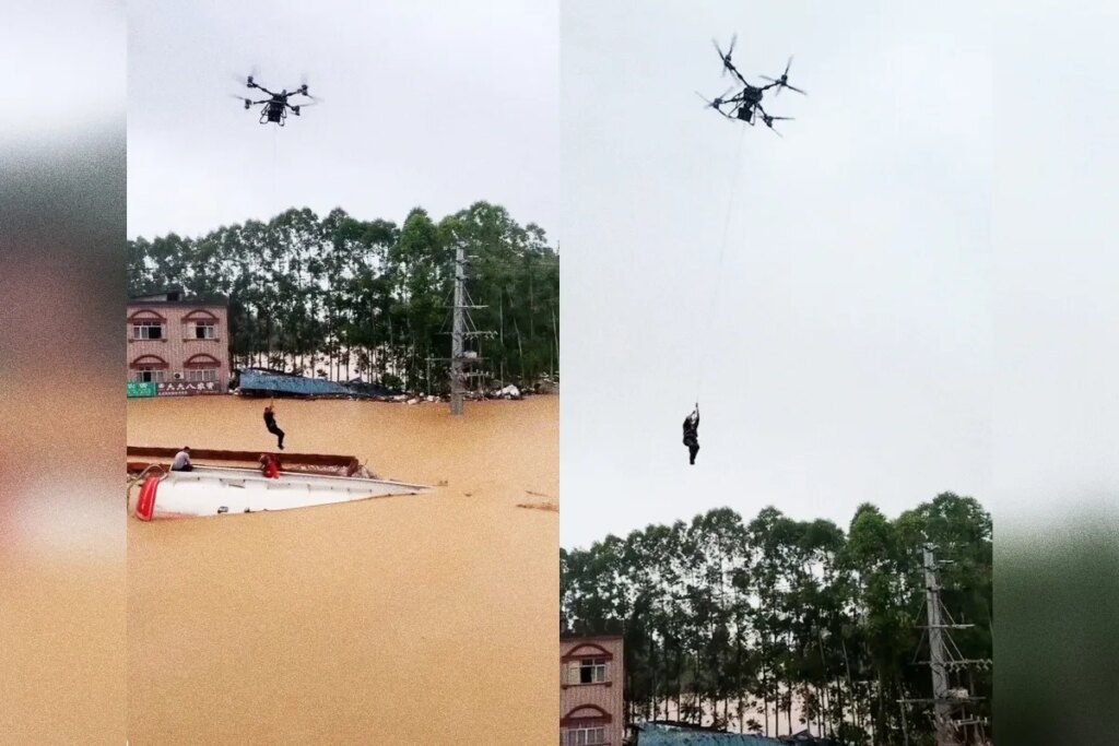 Wild Video Shows Quadcopter Drone Plucking Man From Raging Floodwaters, Whisking Him to Safety Wild Video Shows Quadcopter Drone Plucking Man From Raging Floodwaters, Whisking Him to Safety